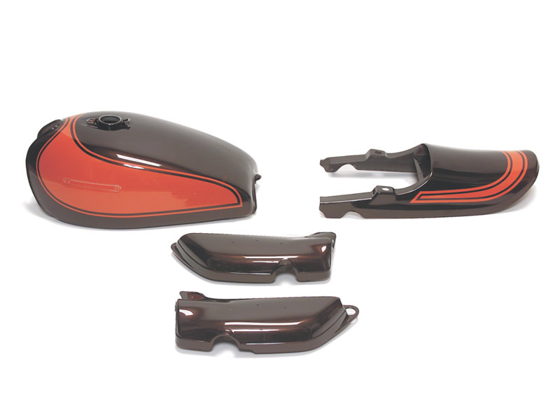 Kawasaki Z1 Painted Set Candy Orange (Jaffa) Tank, side covers &amp; tail piece