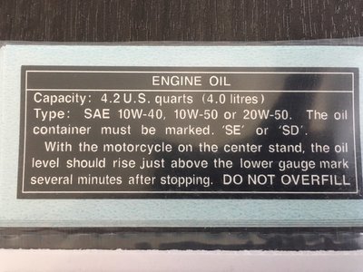 KAWASAKI Z1 engine oil decal 4 litres KAWASAKI Z1 engine oil decal 4 litres