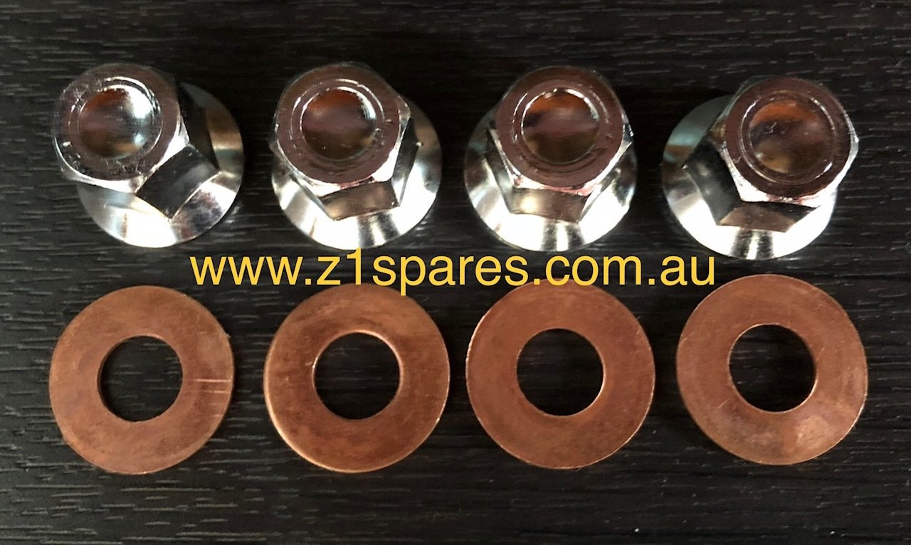 4 x chrome plated cylinder head nuts with 22mm copper washers Z1 Z KZ  900 1000