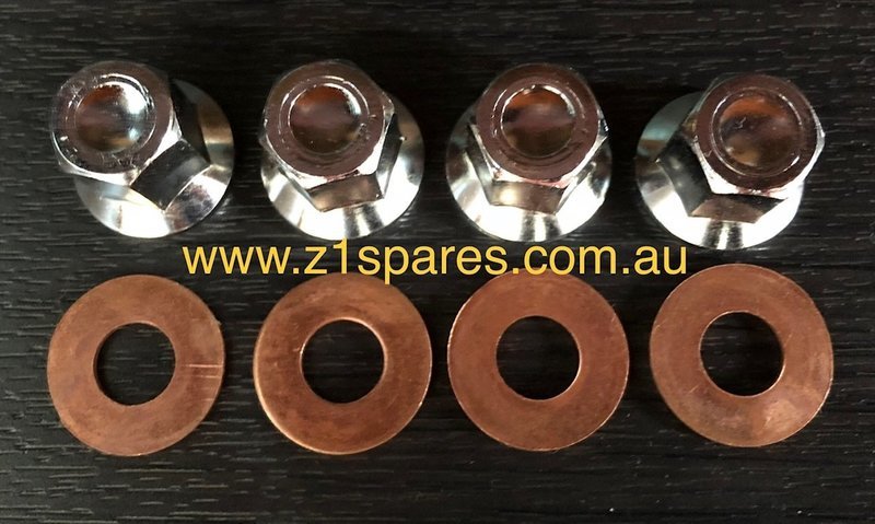 4 x chrome plated cylinder head nuts with 22mm copper washers Z1 Z KZ  900 1000