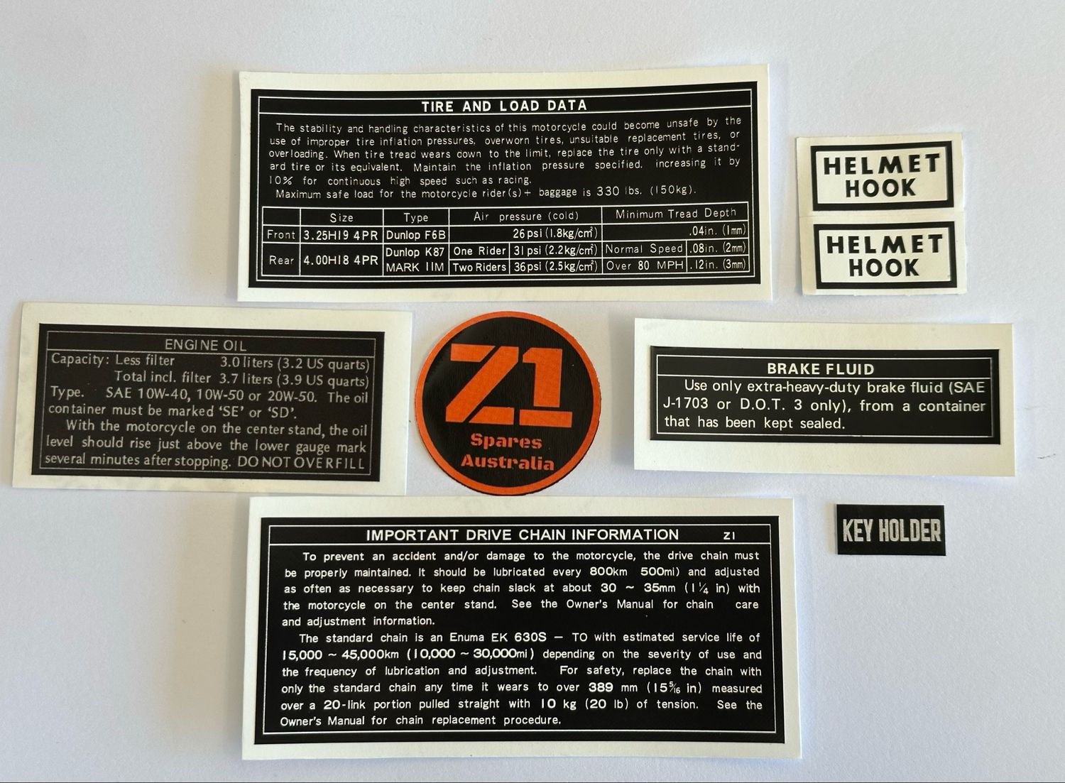 Z1B 900 1975 warning decal set