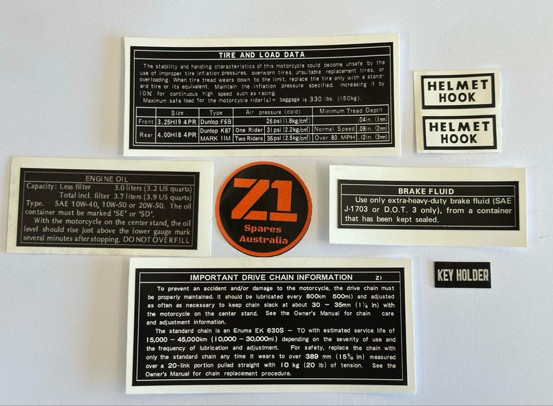 Z1B 900 1975 warning decal set