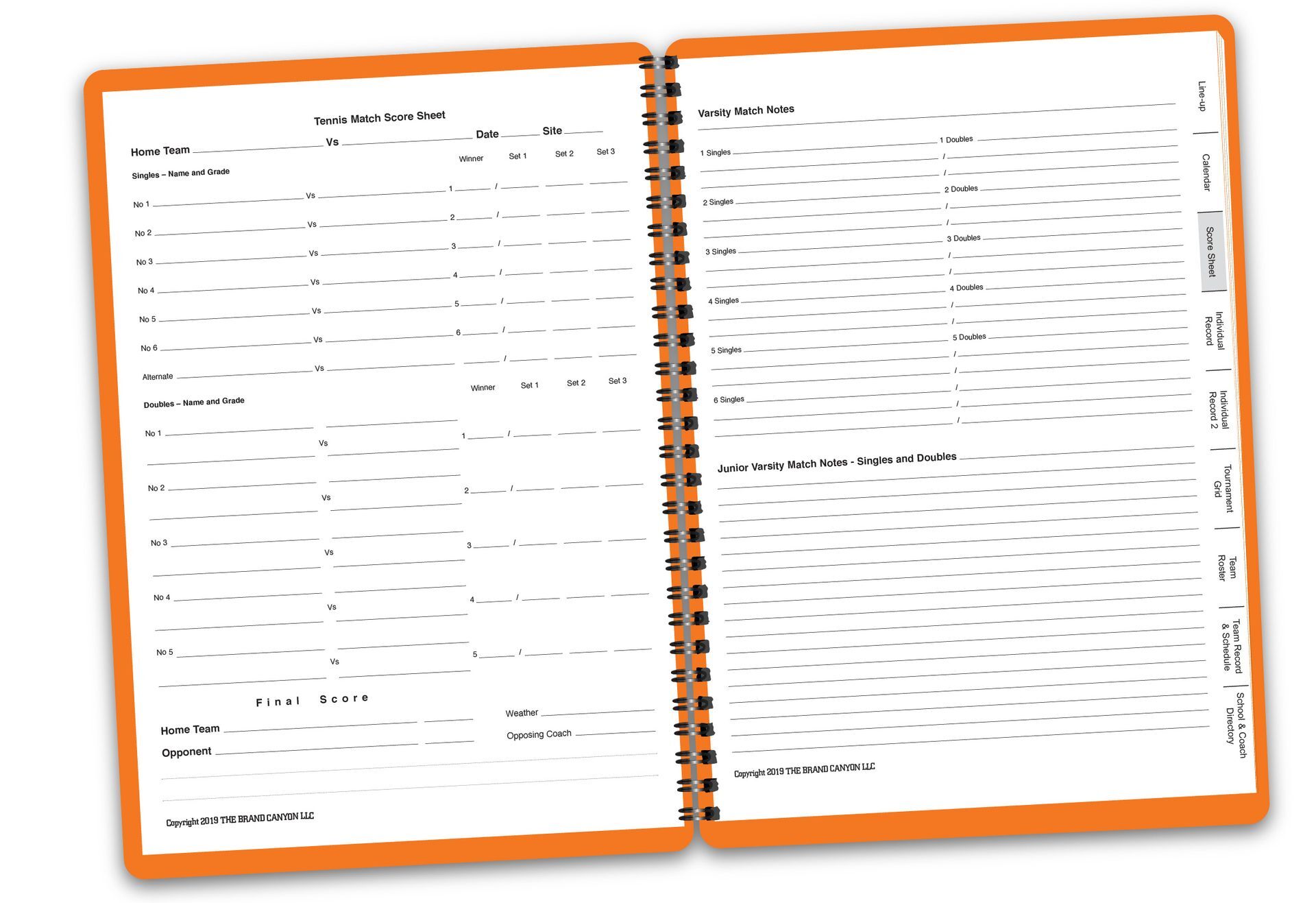 Orange Tennis Score Book