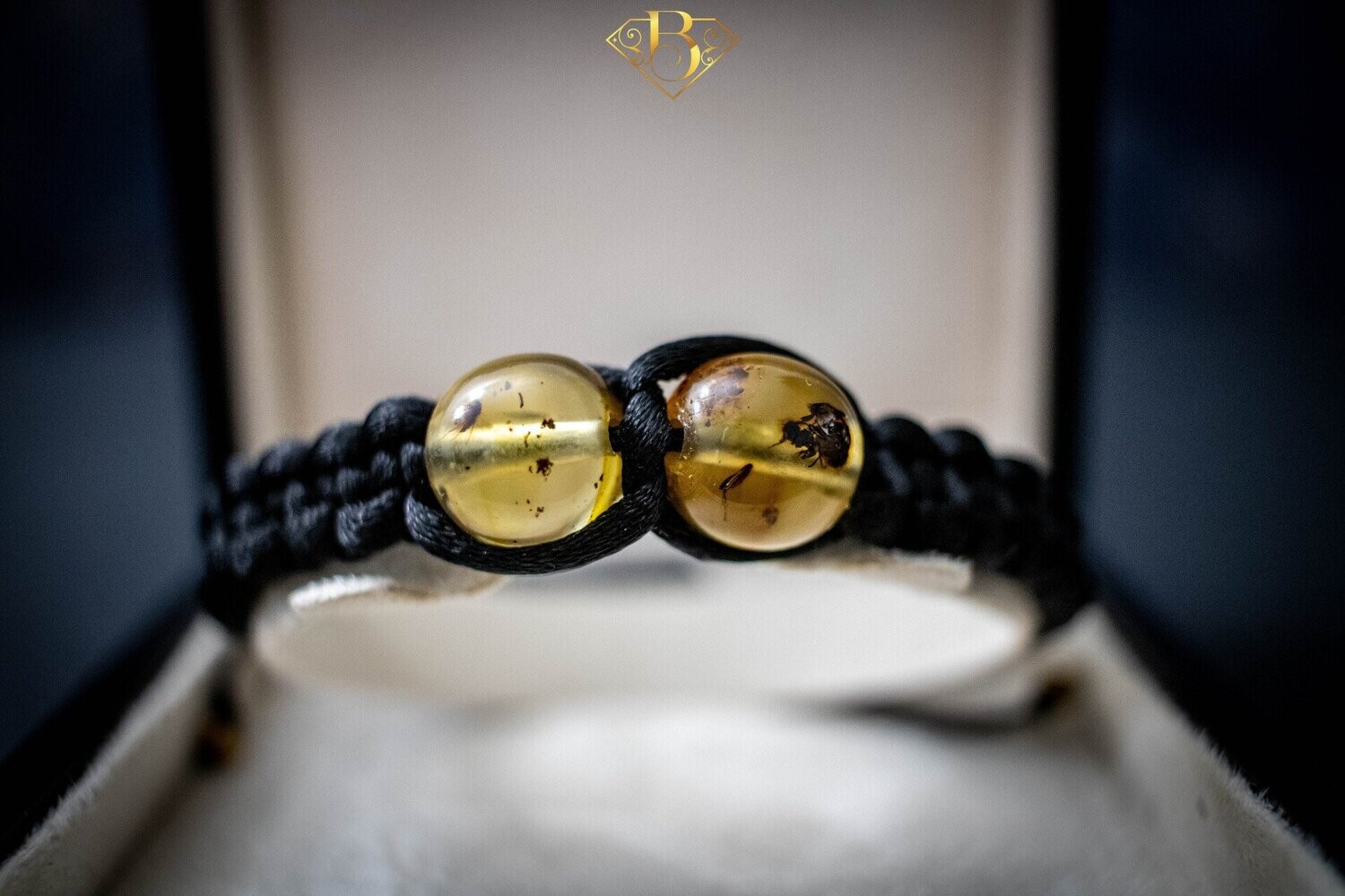 Insect Amber Macrame Bracelet Black