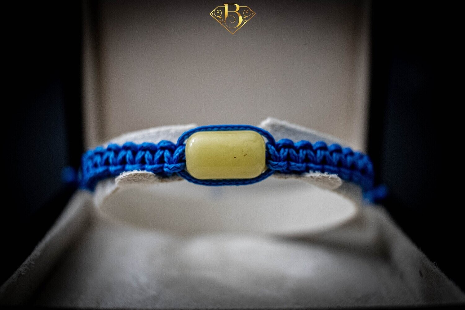 Single Bead Amber Macrame Bracelet Blue