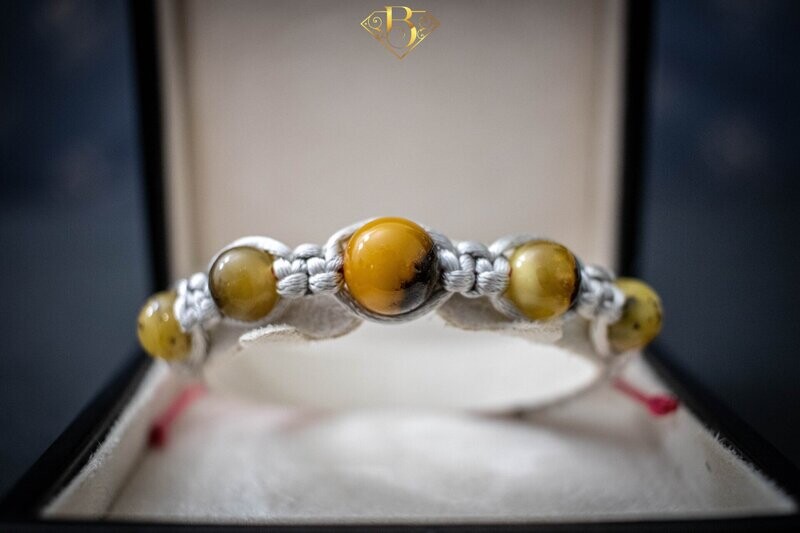 5 Beads Amber Macrame Bracelet (Silver Color)