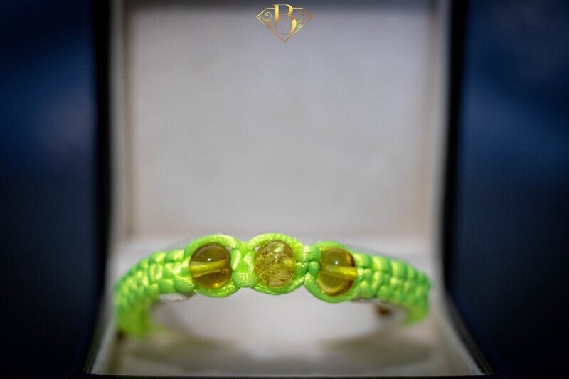 3 Beads Amber Macrame Bracelet Green