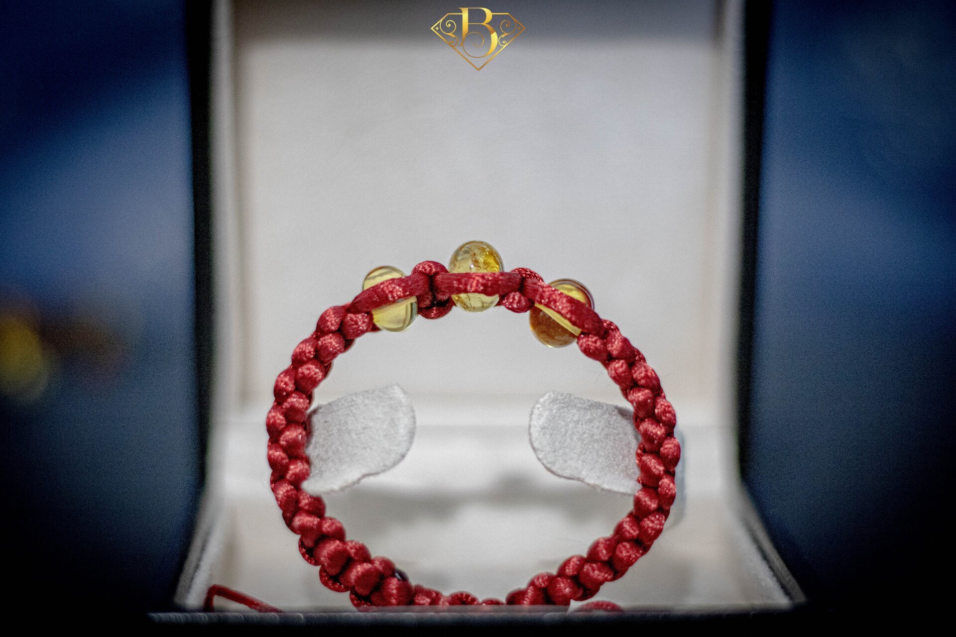 3 Beads Amber Macrame Bracelet Red