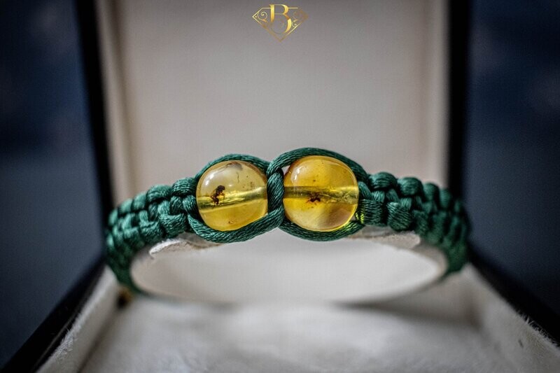 Insect Amber Macrame Bracelet Green