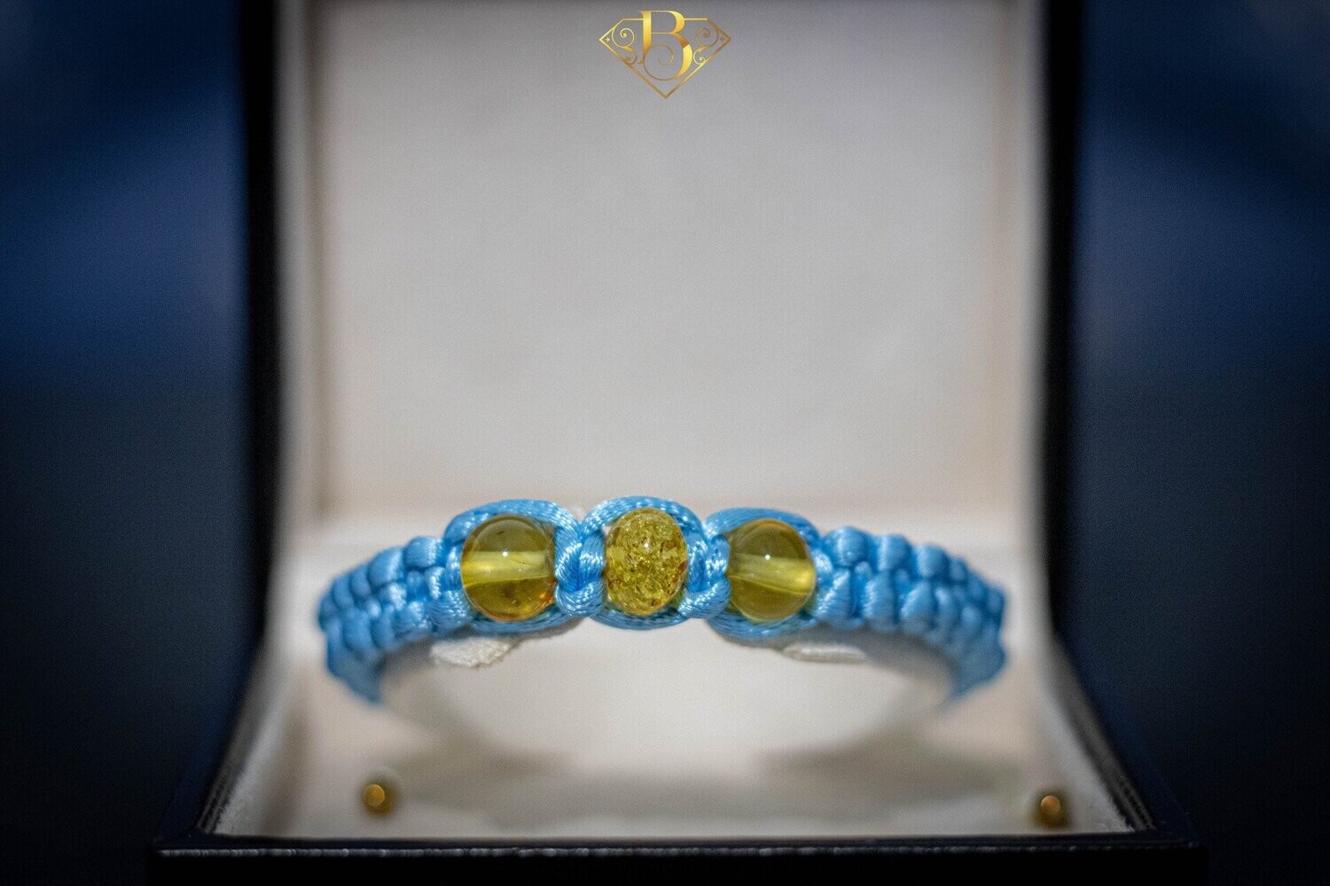 3 Beads Amber Macrame Bracelet Baby Blue