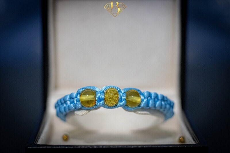 3 Beads Amber Macrame Bracelet Baby Blue