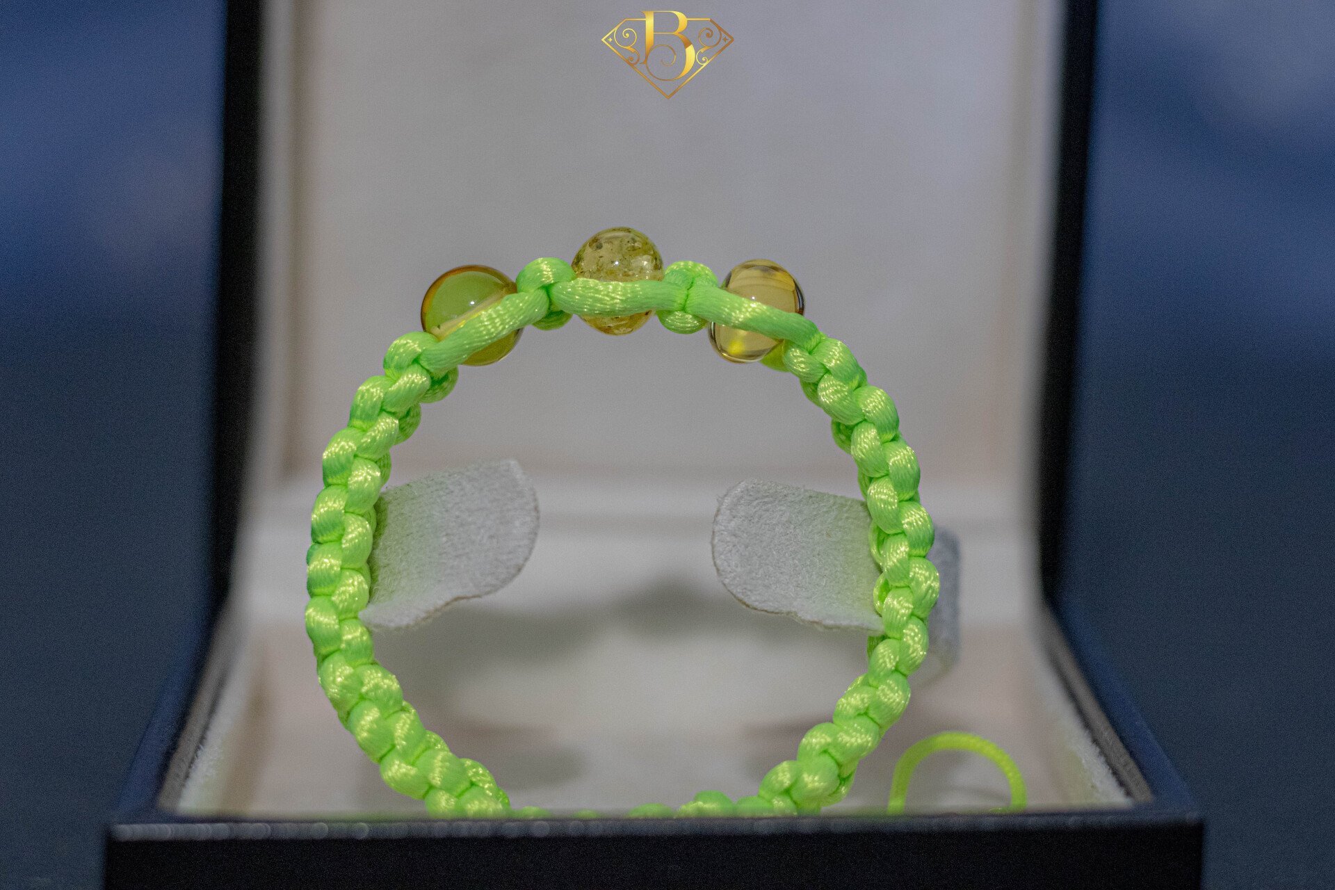 3 Beads Amber Macrame Bracelet Green