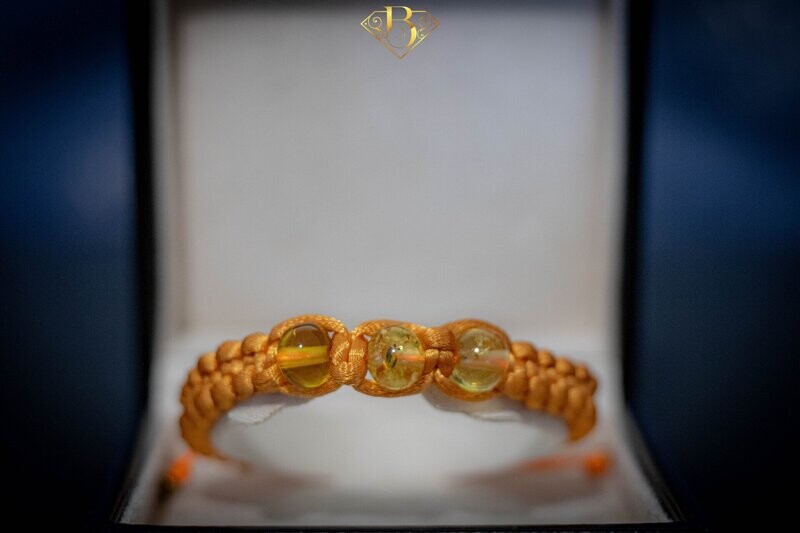 3 Beads Amber Macrame Bracelet Orange