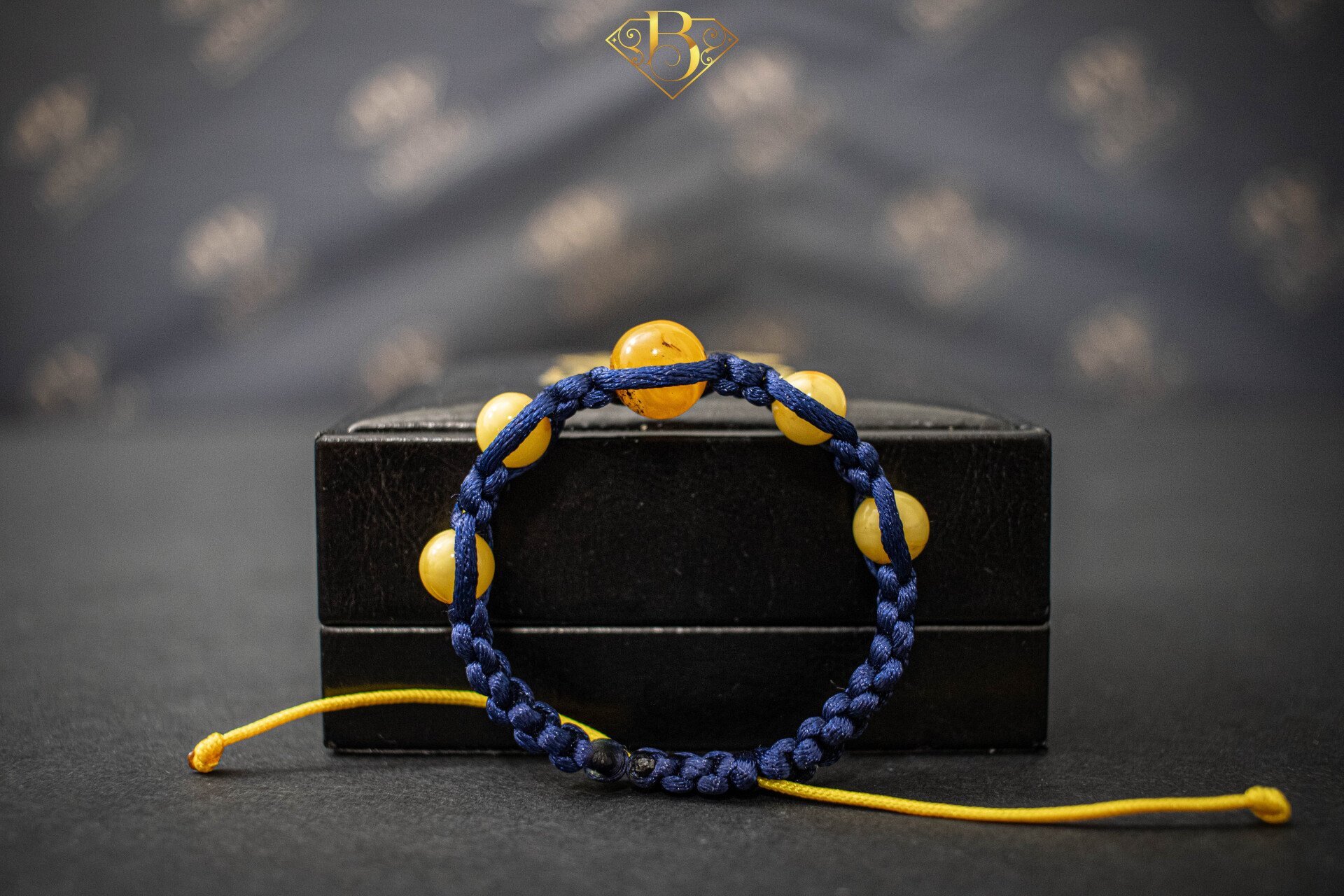 5 Beads Amber Macrame Bracelet (Blue Color)