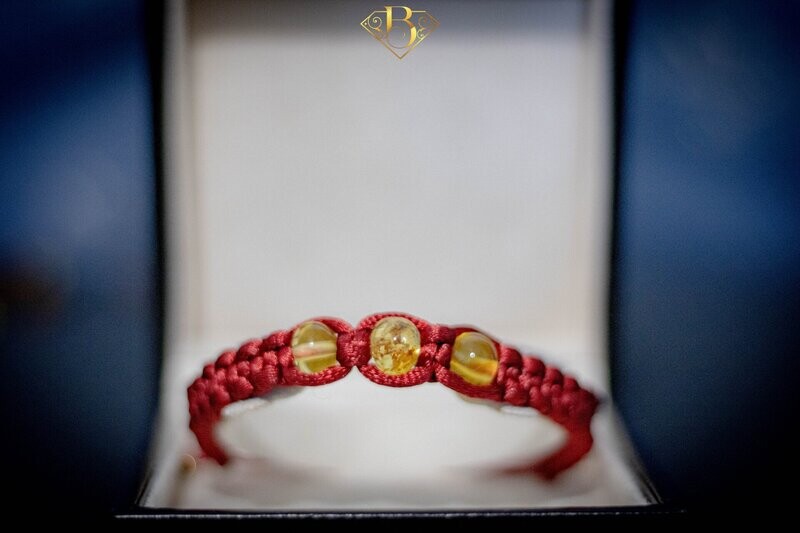 3 Beads Amber Macrame Bracelet Red
