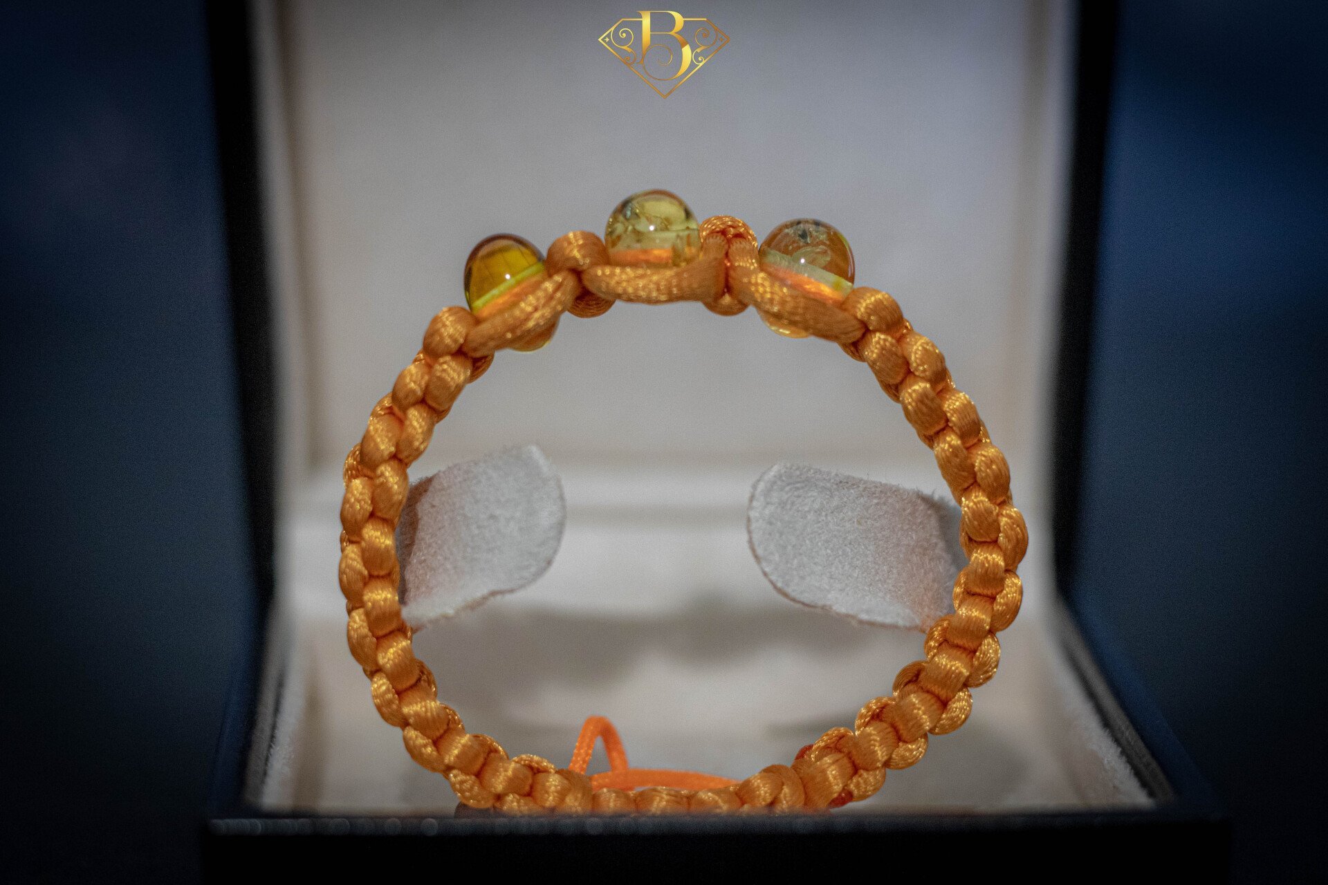 3 Beads Amber Macrame Bracelet Orange