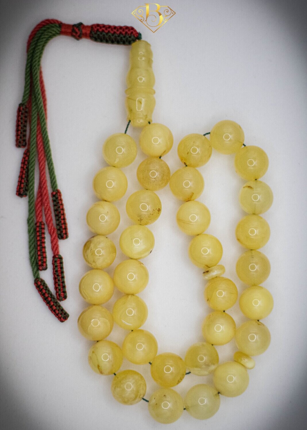 Yellow Round Shape Rosary Red/Green Tassel