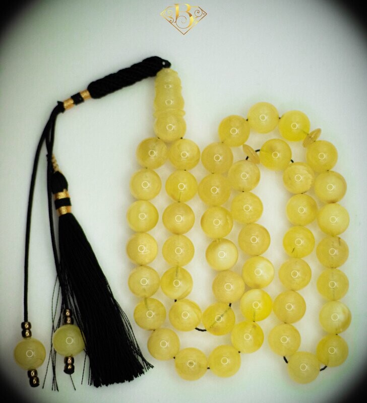 Yellow Round Shape Rosary 2 Beads Tassel
