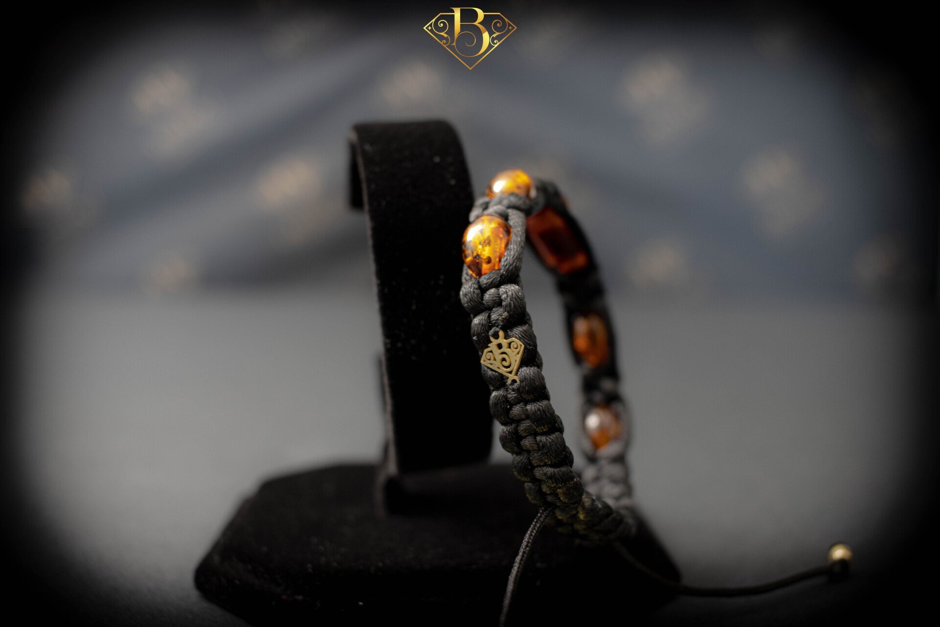 5 Beads Amber Macrame Bracelet (Dark Honey)