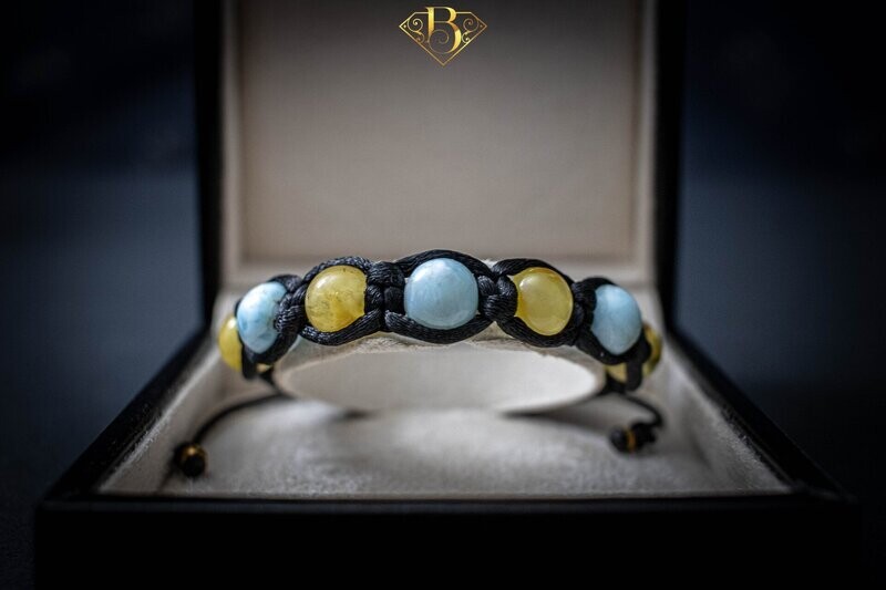 6 Beads Amber/Larimar Macrame Bracelet