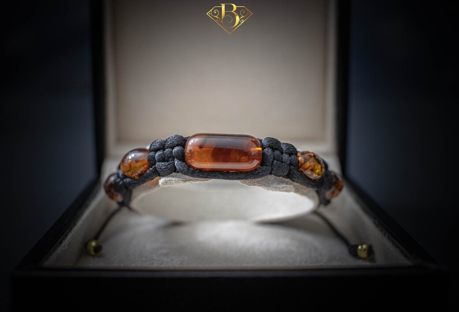 5 Beads Amber Macrame Bracelet (Dark Honey)