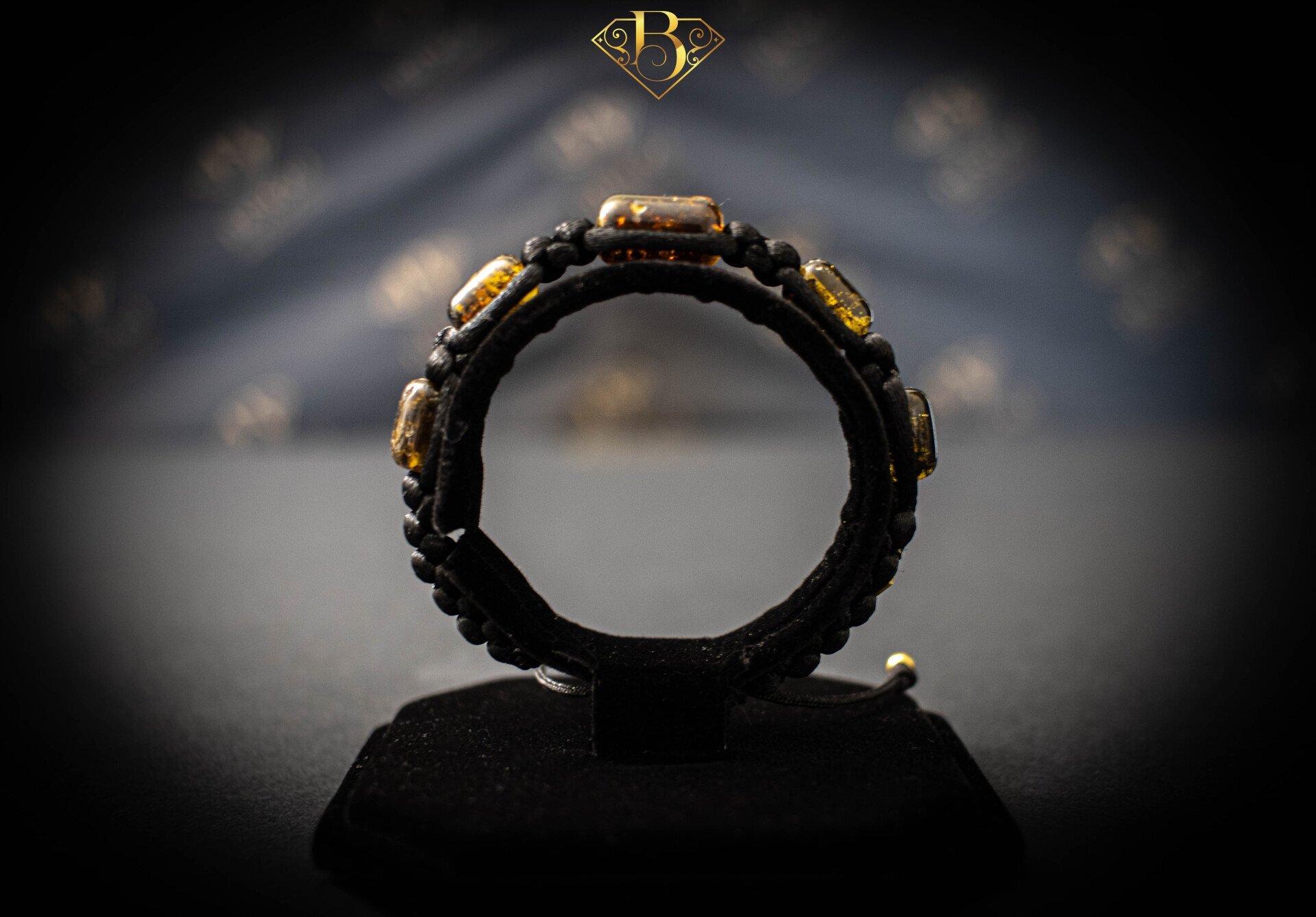 5 Beads Amber Macrame Bracelet (Dark)