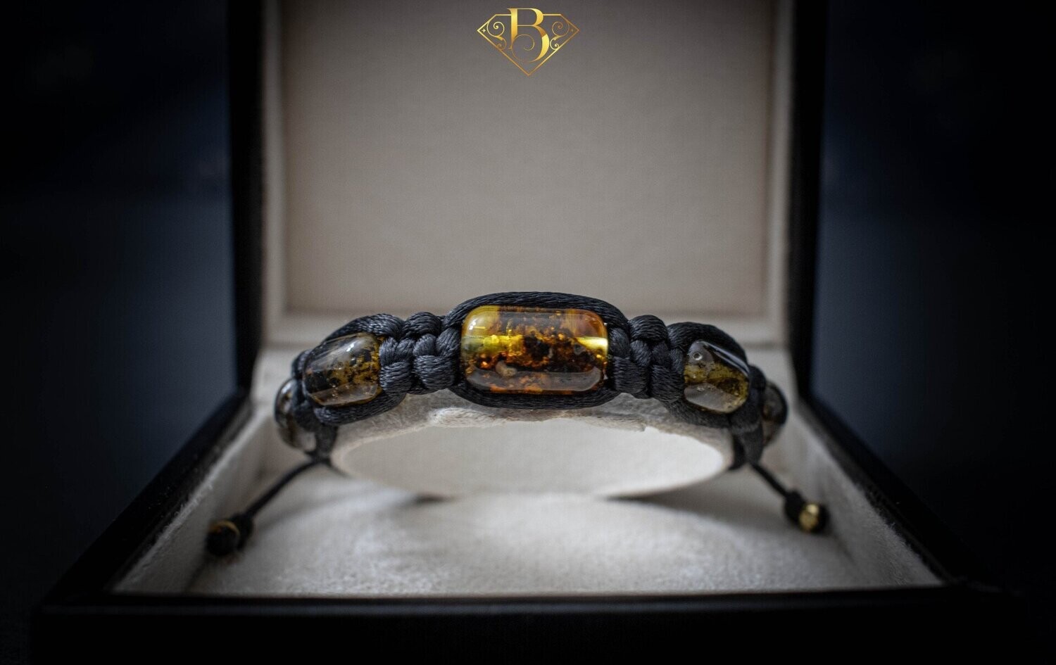 5 Beads Amber Macrame Bracelet (Dark)