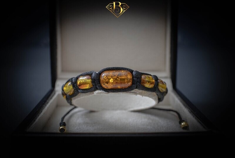 ​5 Beads Amber Macrame Bracelet (Honey)