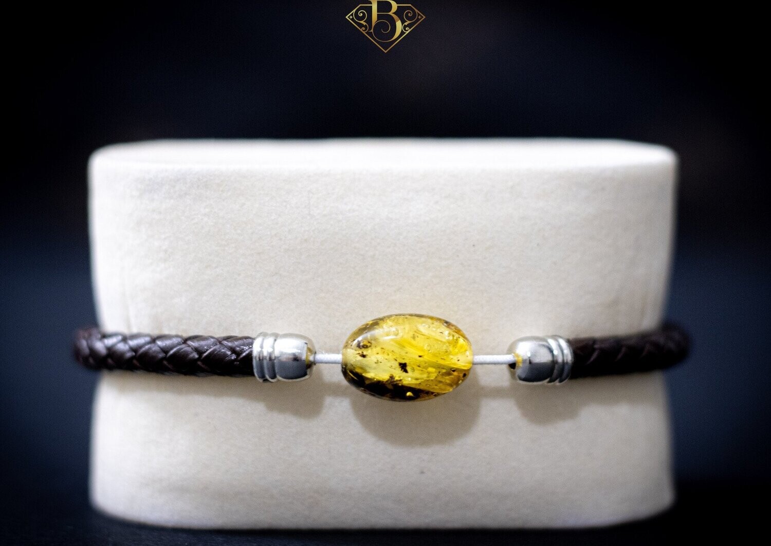 Single small Oval Bead Leather Bracelet (Yellow)