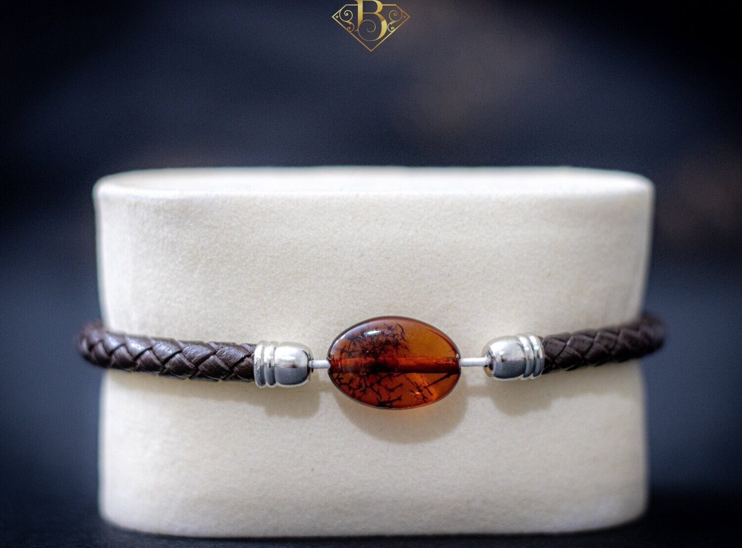 Single small Oval Bead Leather Bracelet