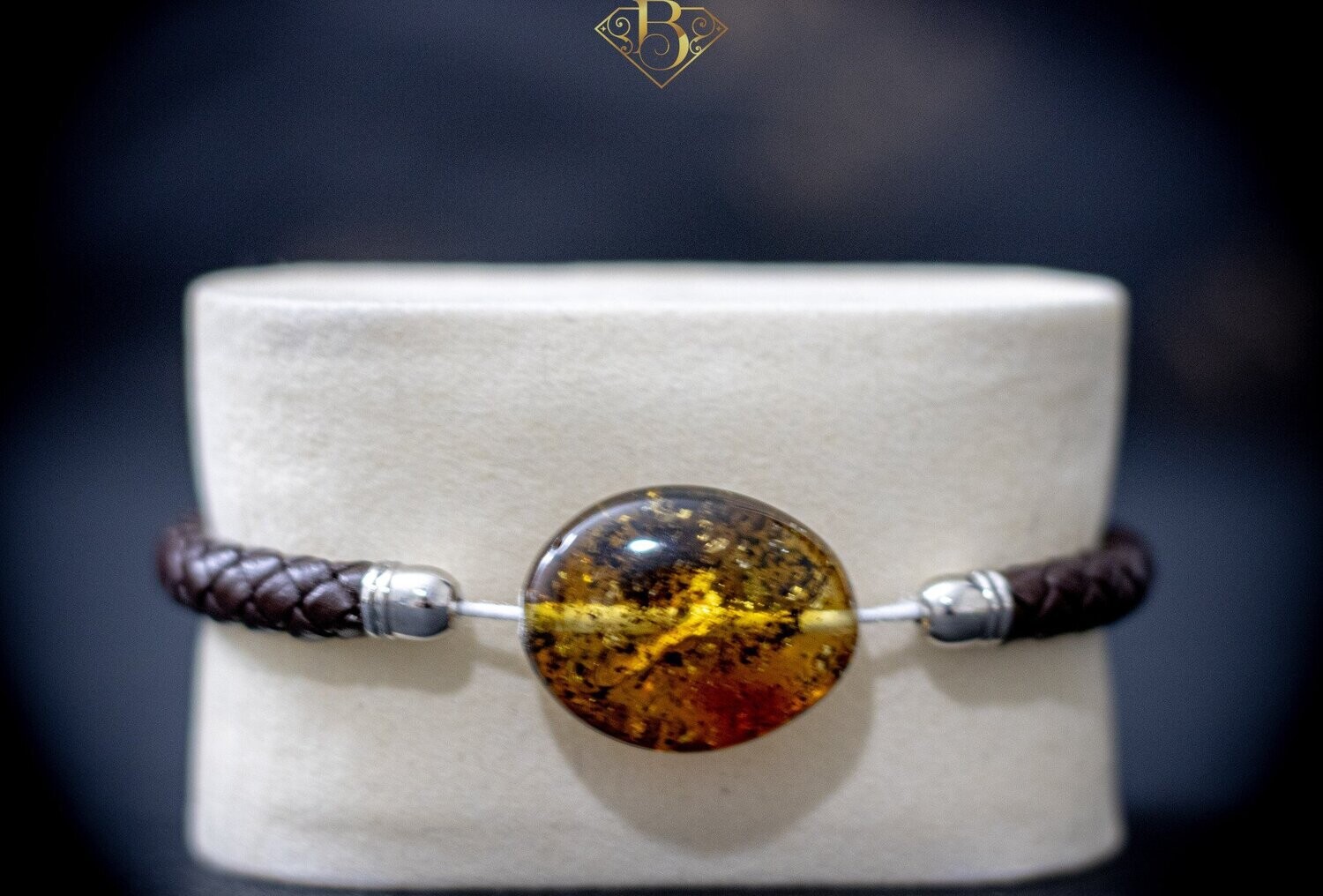 Single Big Oval Bead Leather Bracelet (Honey)
