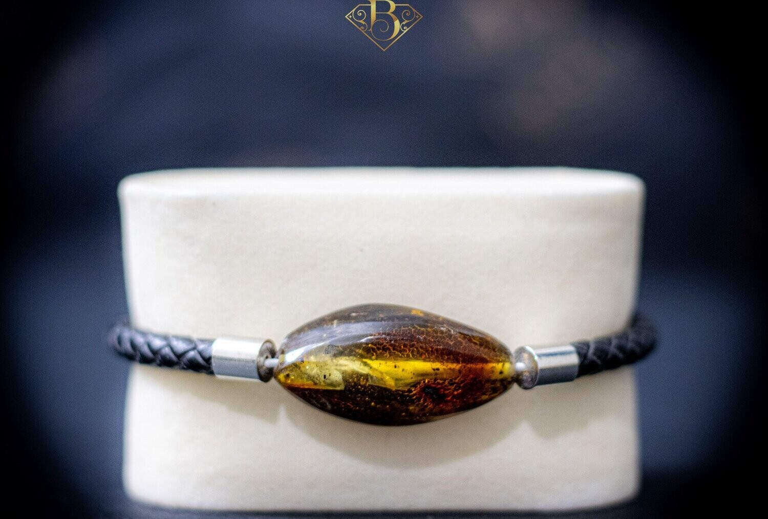 Single Raw Bead Leather Bracelet (Dark Honey)
