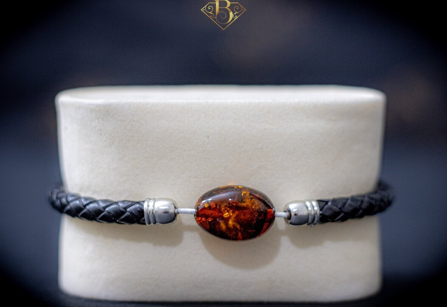 Single small Oval Bead Leather Bracelet (Dark Honey)