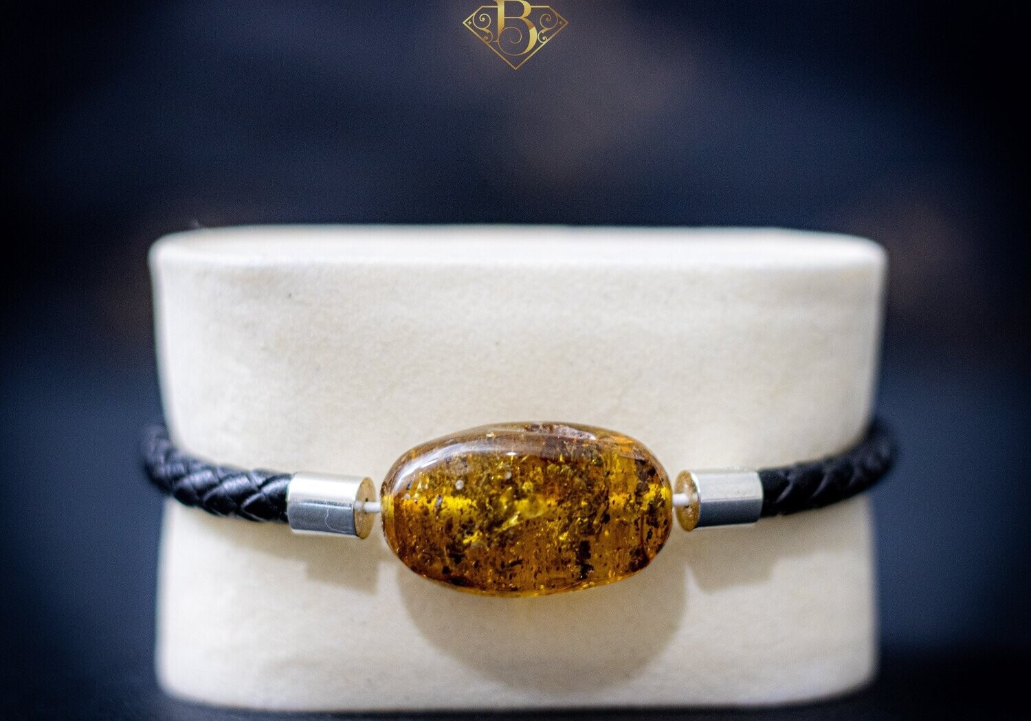 Single Big Oval Bead Leather Bracelet (Dark Honey)