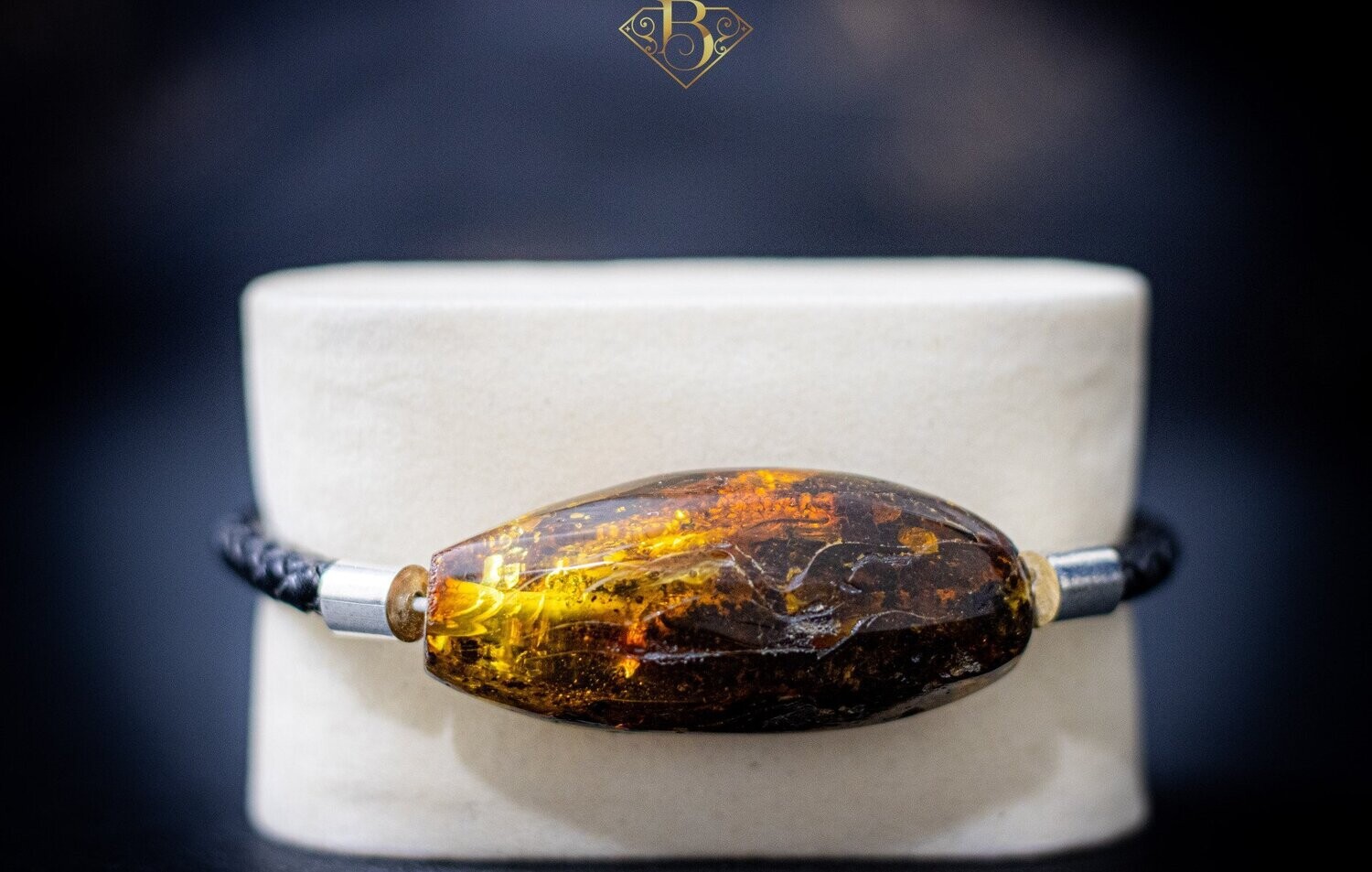 Single Raw Bead Leather Bracelet (Dark)
