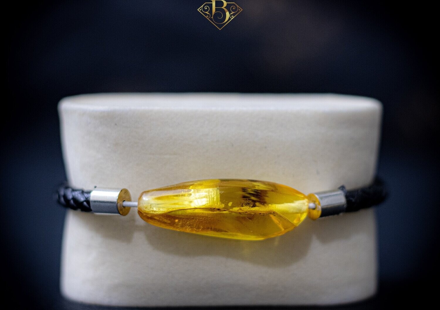 Single Raw Bead Leather Bracelet (Yellow)