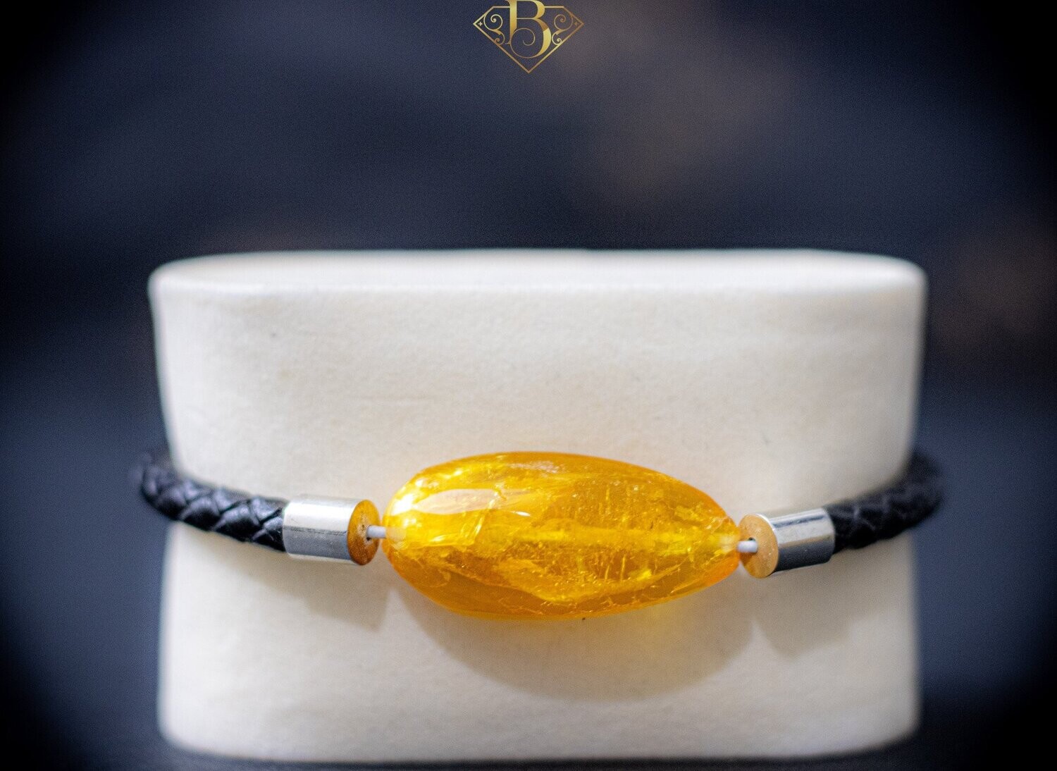Single Raw Bead Leather Bracelet​ (Yellow A2)