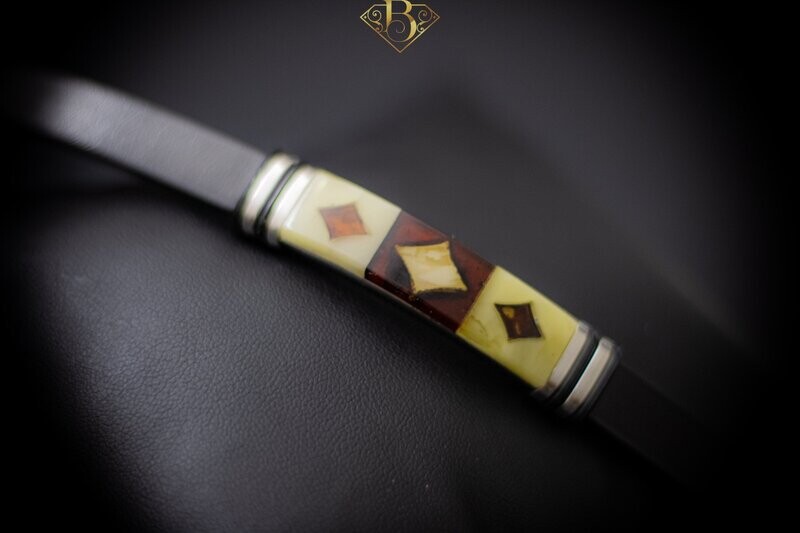 Yellow/Cherry Amber Leather Bracelet (Diamond)
