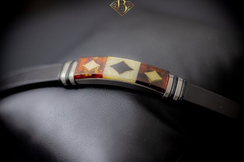 Cherry/Yellow Leather Bracelet (Diamond)