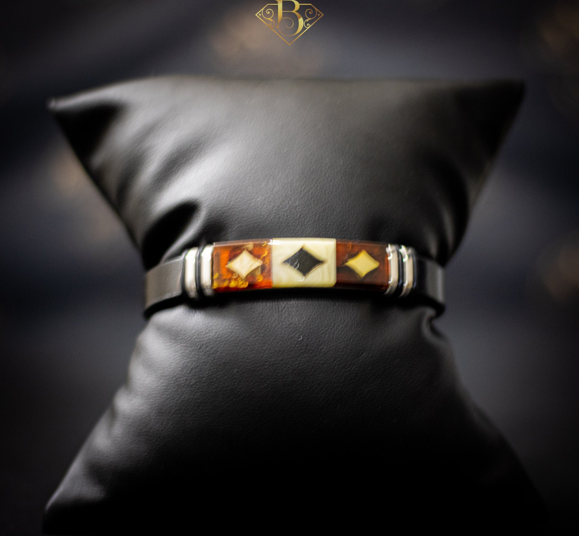 Cherry/Yellow Leather Bracelet (Diamond)