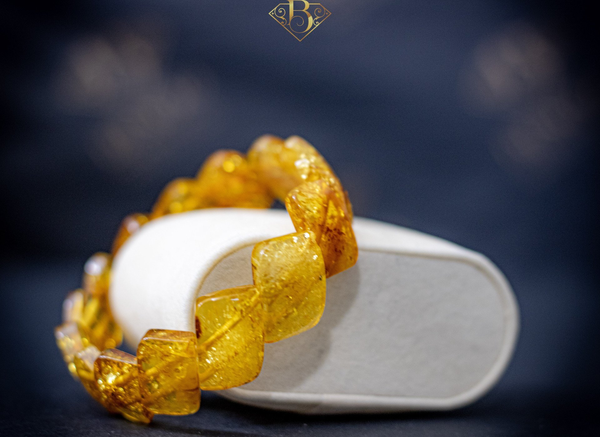 Dark Yellow Glitter Amber Bracelet