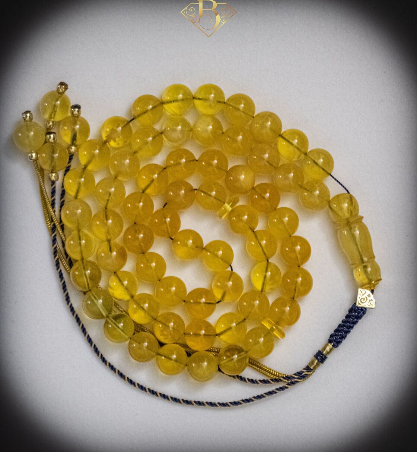 Yellow Color Round Shape Rosary (Navy Tassel)