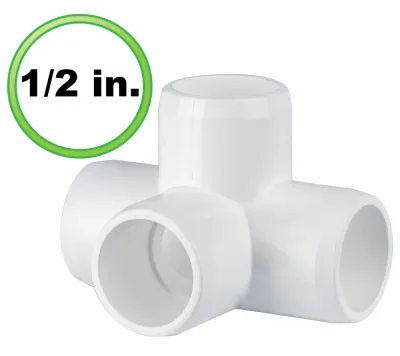 4 Way Tee (1/2 inch) - Furniture Grade PVC Side Outlet Tee