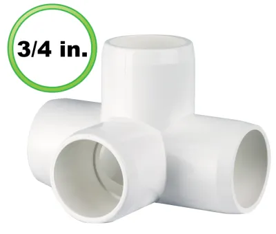 4 Way Tee (3/4 inch) - Furniture Grade PVC Side Outlet Tee
