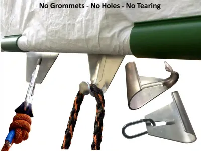 Aluminum Tarp Hitch for pulling pipe and tarps without making holes