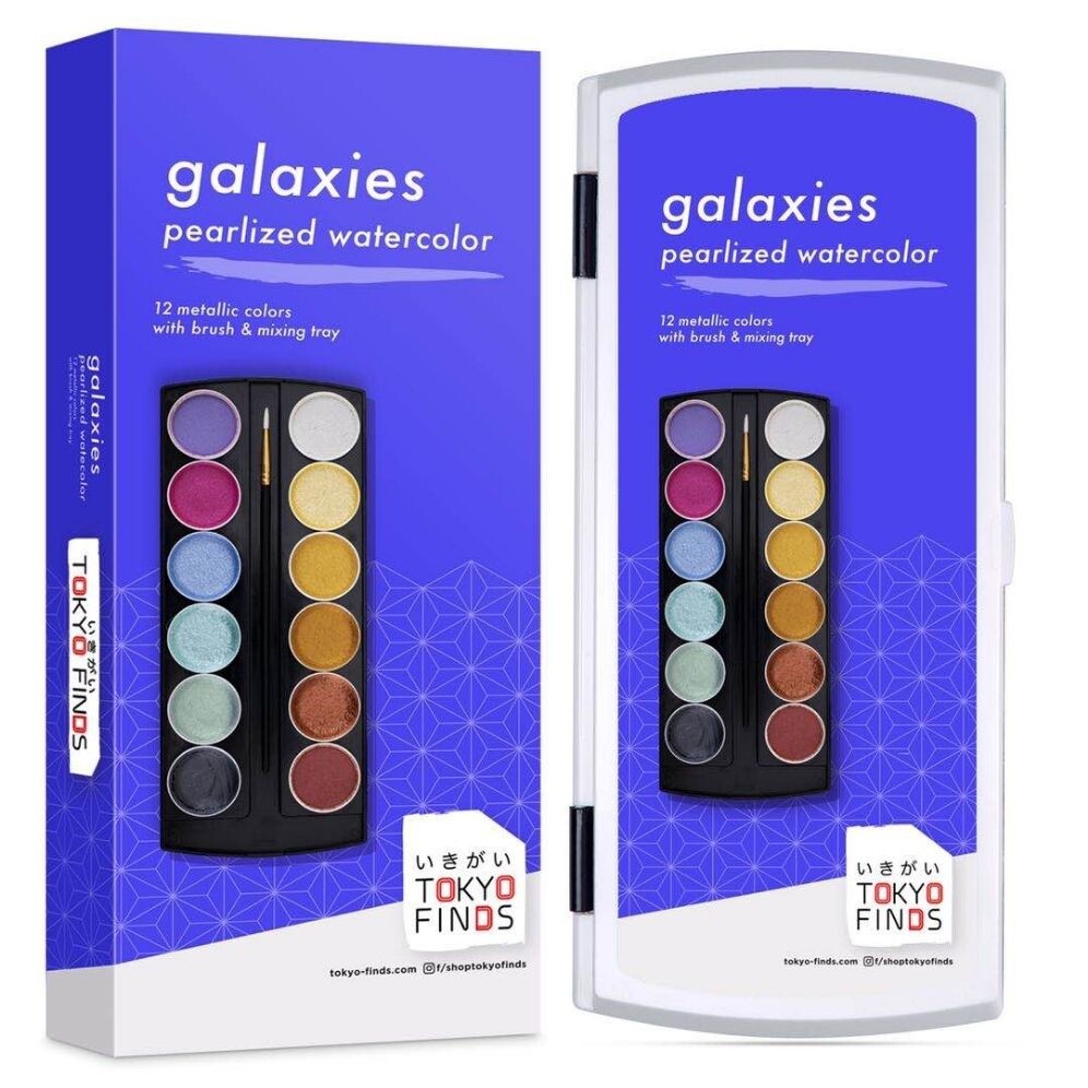 New Tokyo Finds Galaxies Pearlized Water Color Set With Paint Brush