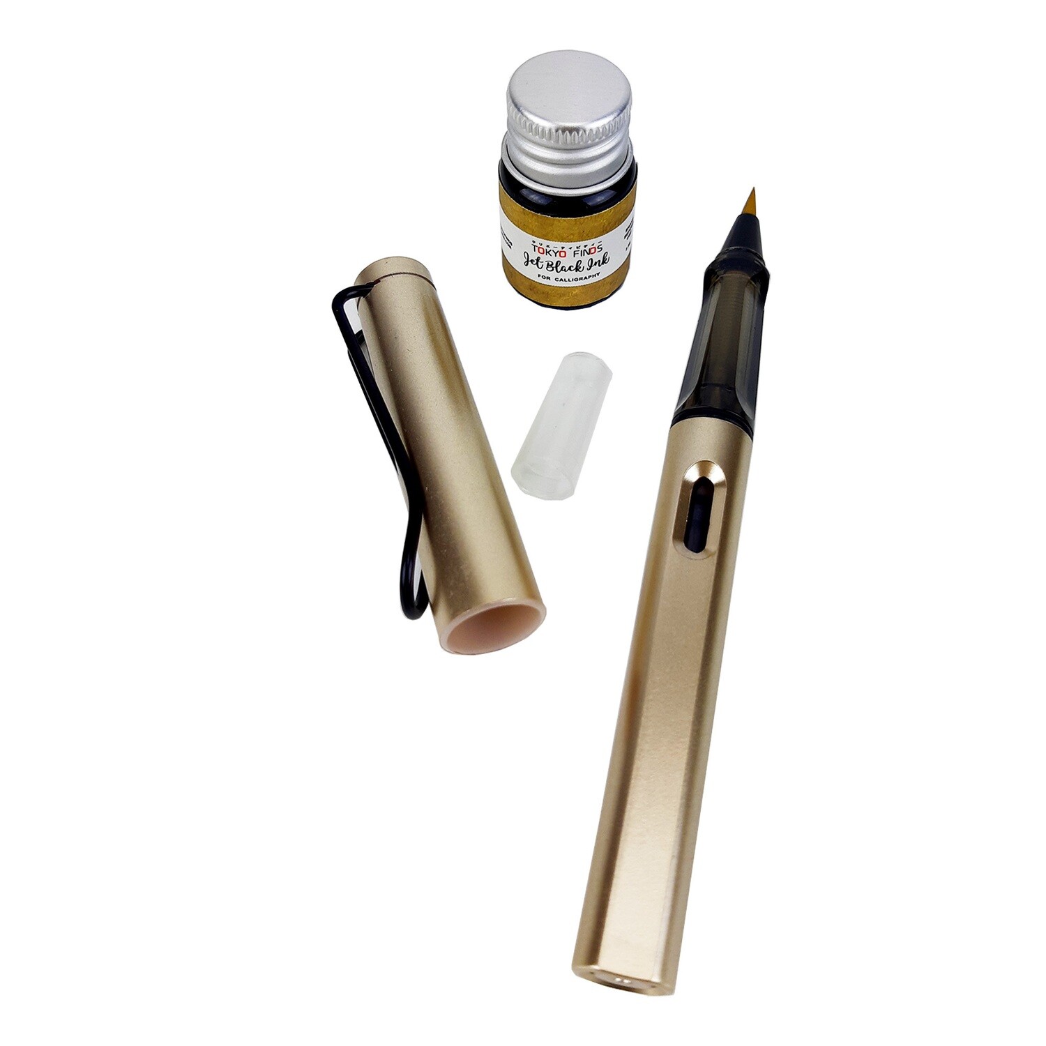 Tokyo Finds Tori Calligraphy Brush Pen with Ink (Gold)