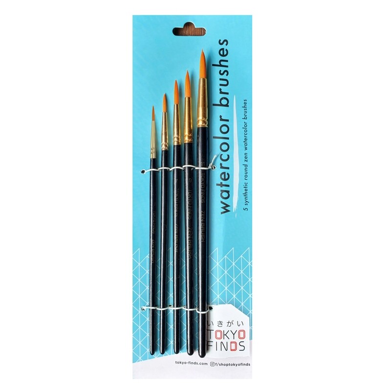 Tokyo Finds Professional Zen Brush Set of 5 for Acrylic Watercolor or Oil