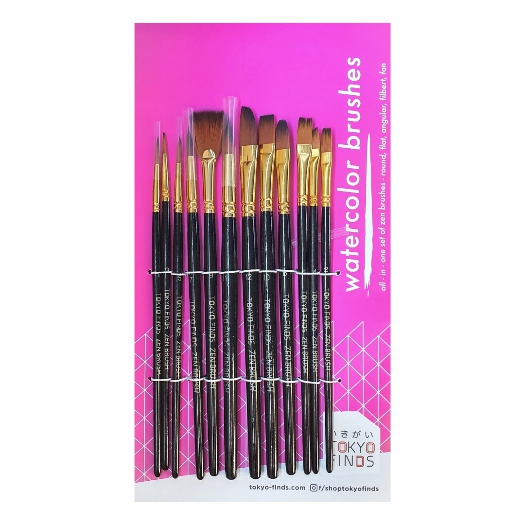 Tokyo Finds Zen Brush All in One Set of 12 Mixed Media Brushes for Watercolor Acrylic Gouache Oil