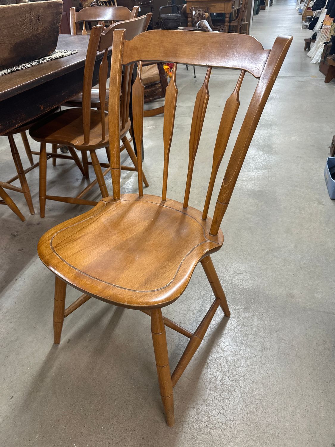 Windsor style thumb tack spindle back chairs